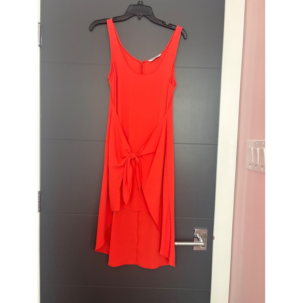 Amanda Uprichard Orange Red Tie Front High Low Sleeveless Cocktail Dress Small‎